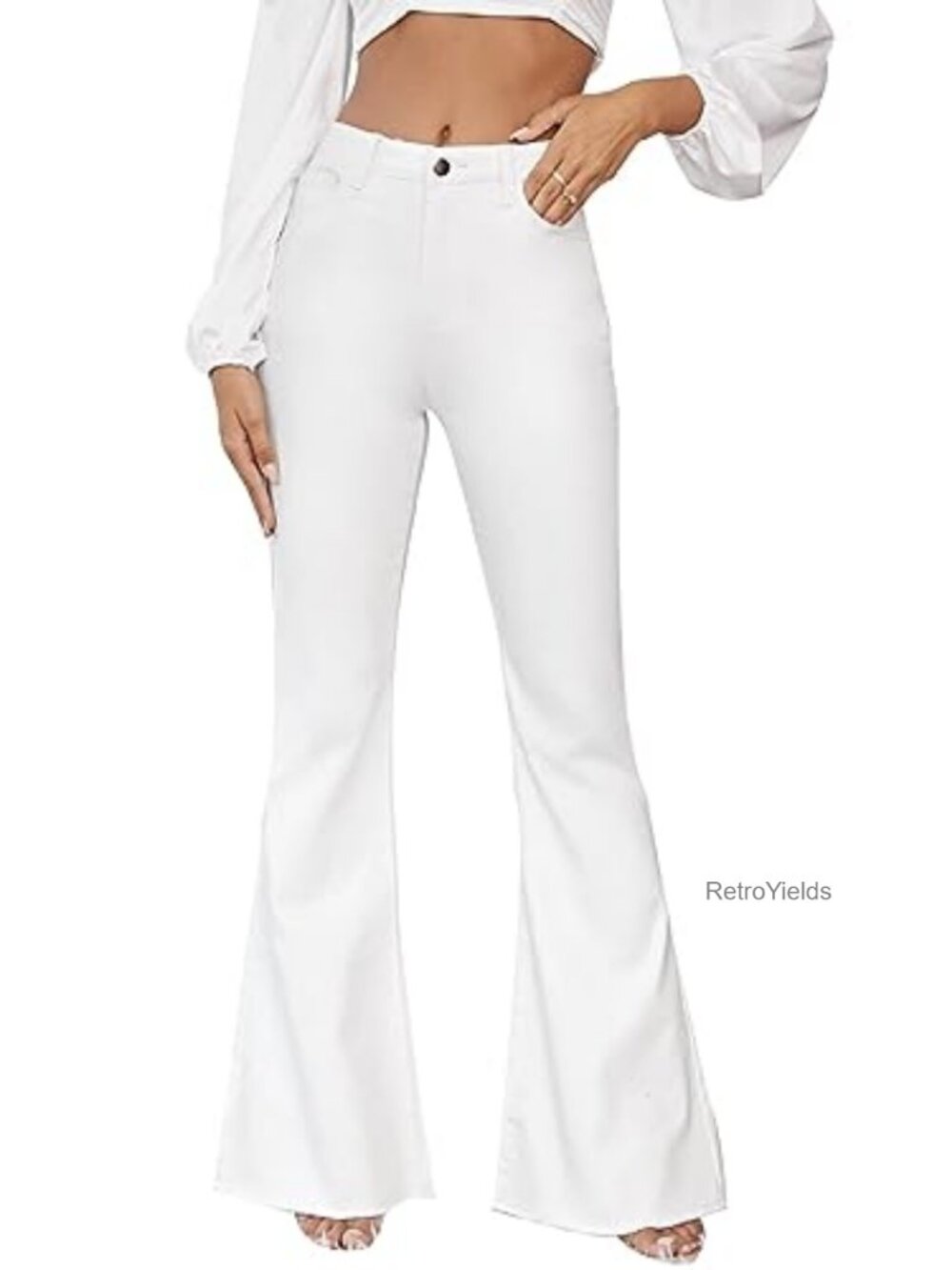 High Waisted Flare Jeans Frayed Raw Hem Bell Bottom Denim Pants